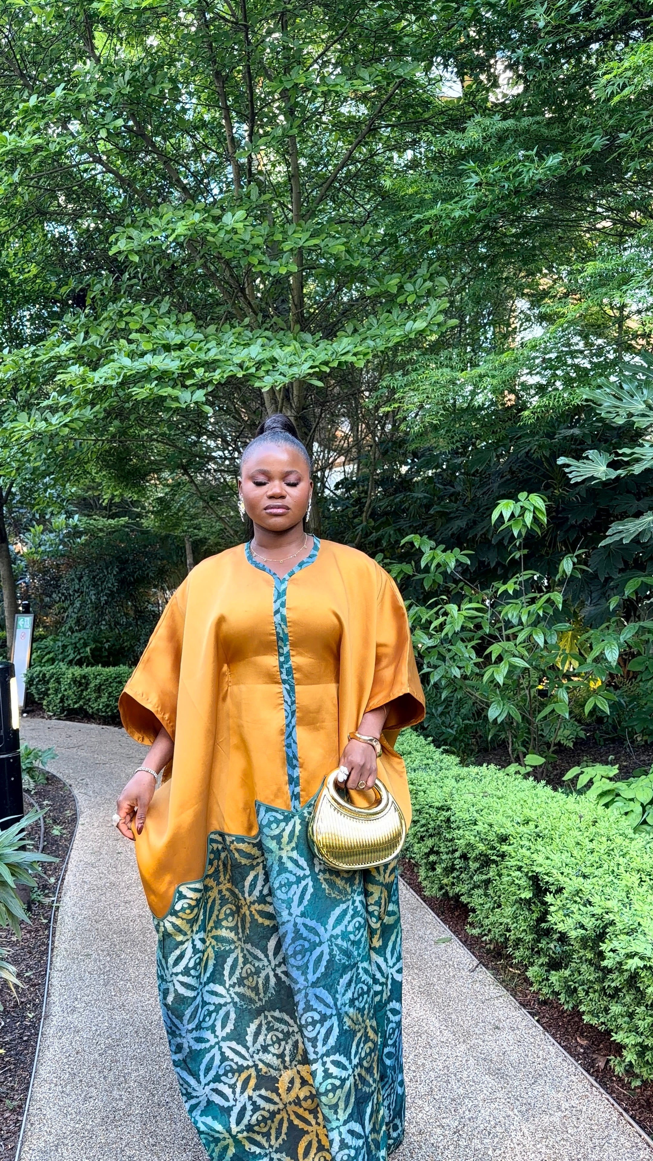 IBUKUN Adire Kaftan Dress- Orange Teal