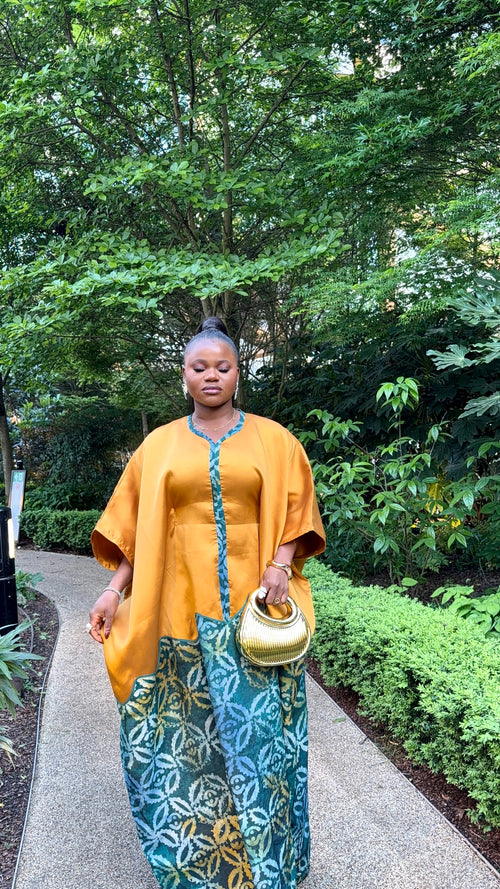 IBUKUN Adire Kaftan Dress- Orange Teal