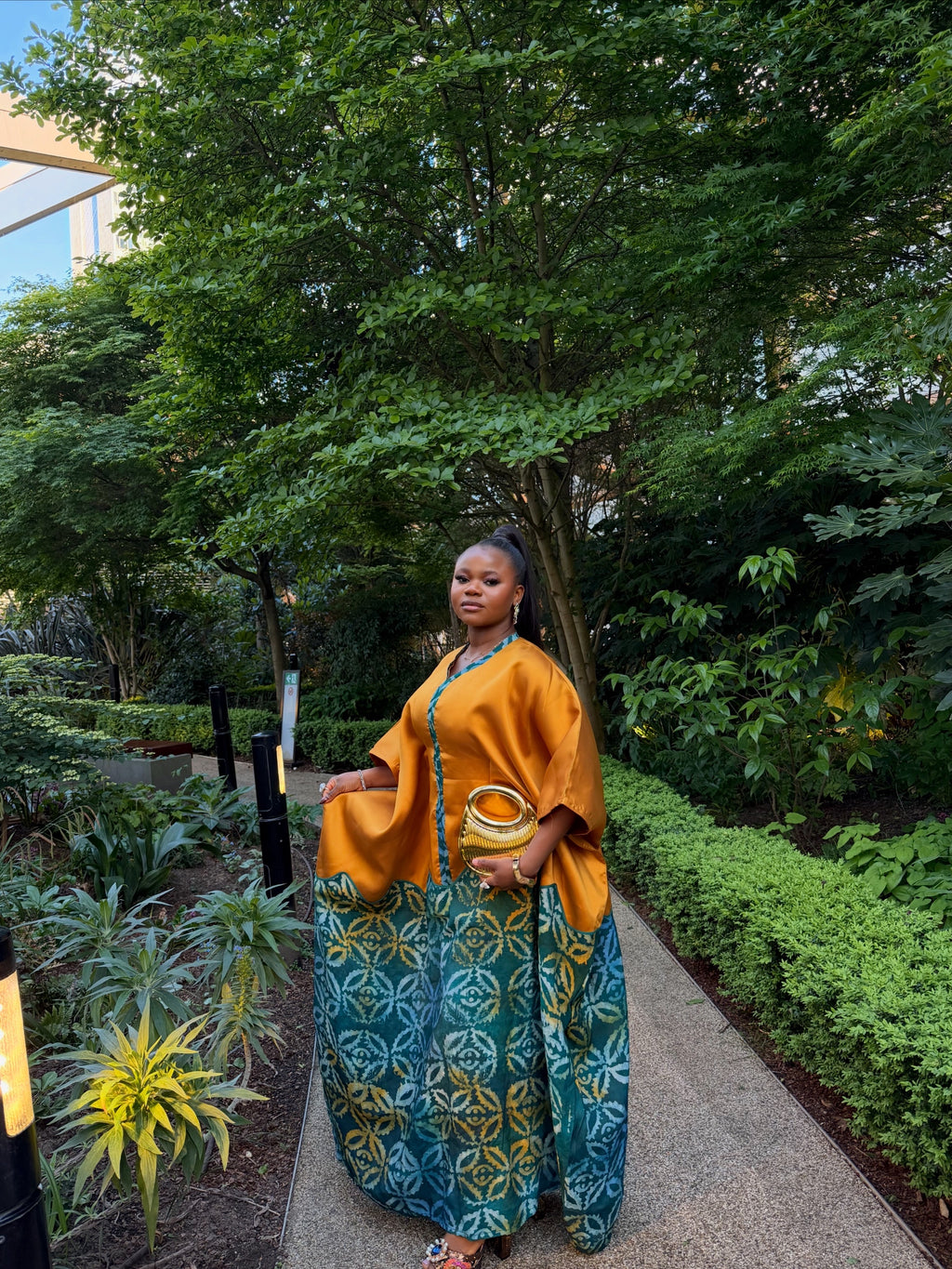 IBUKUN Adire Kaftan Dress- Orange Teal