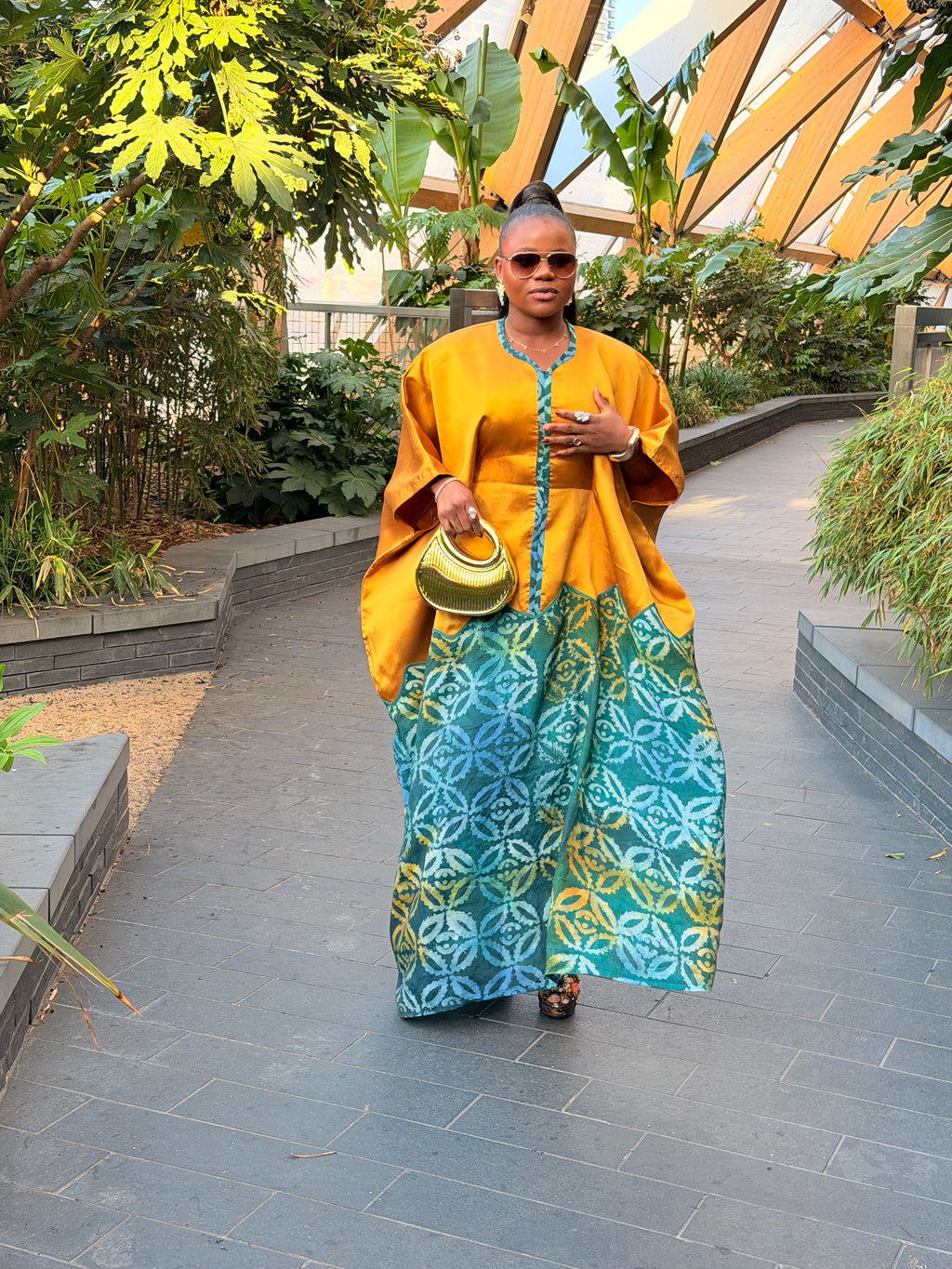 IBUKUN Adire Kaftan Dress- Orange Teal