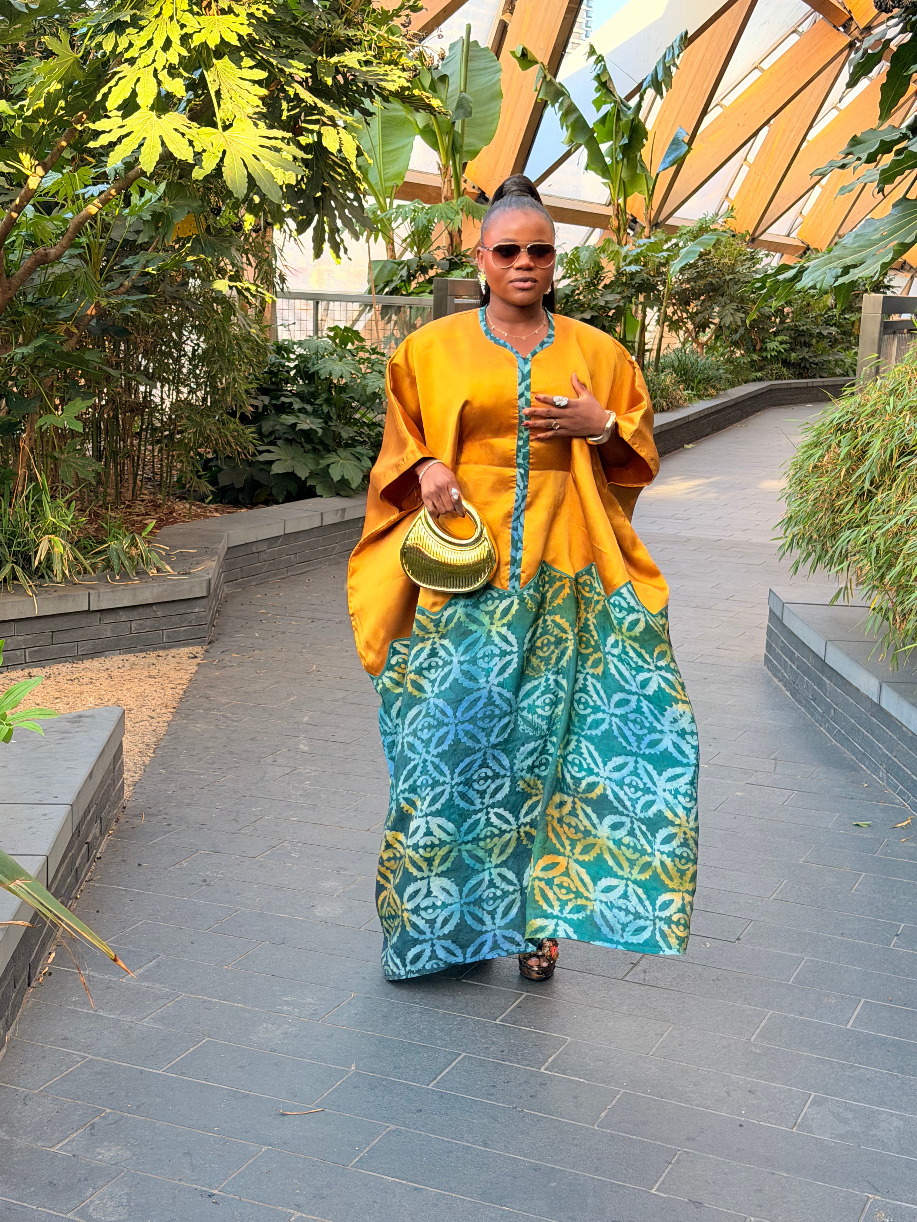 IBUKUN Adire Kaftan Dress- Orange Teal
