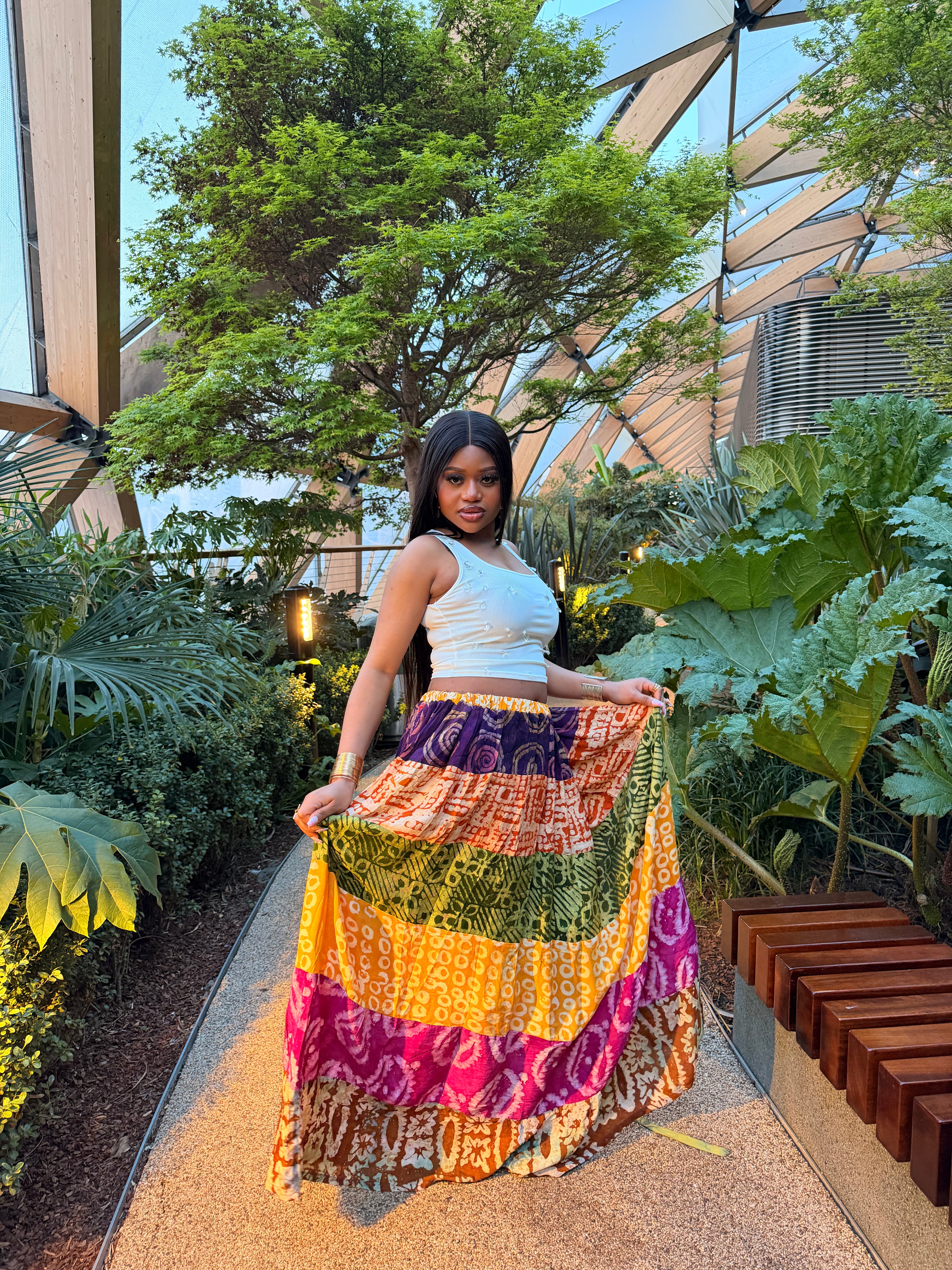 Vibrant Patchwork Boho Maxi Skirt